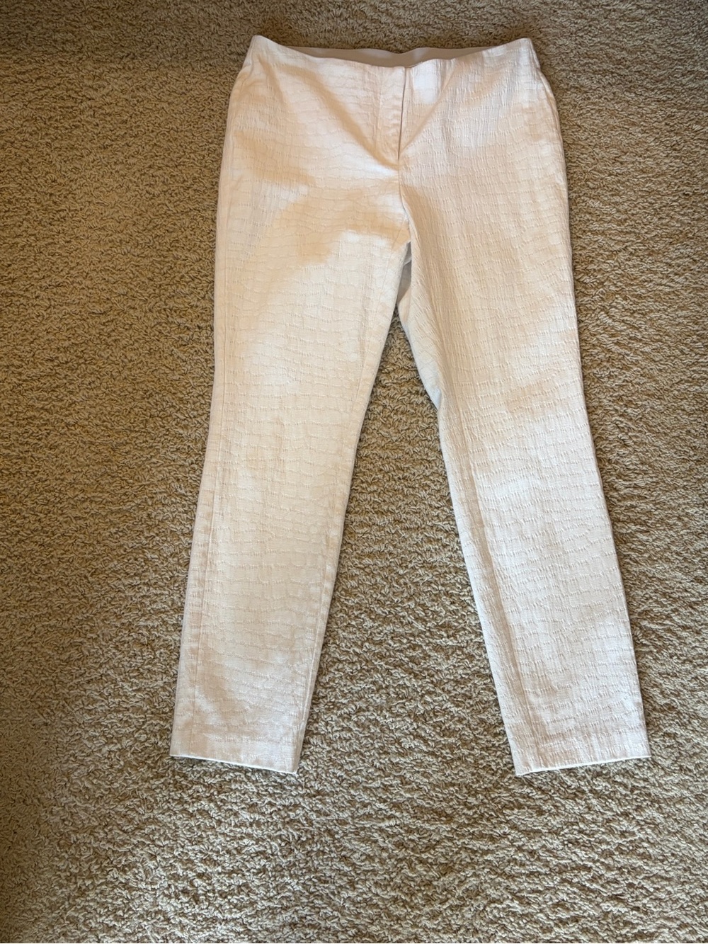 White Textured Slim Pants